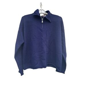 Vintage Express Tricot Navy Sweater 1/4 Zip Mock Neck Womens Large Boxy Fit 90s